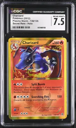 CGC 7.5 NEAR MINT+ Charizard 136/135 Plasma Storm Secret Rare Holo Pokemon Card - Image 1