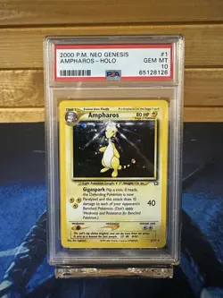 Pokemon 2000 P.M. Neo Genesis Ampharos Holo #1 PSA Gem MT 10 With Swirl-Low Pop. - Image 1