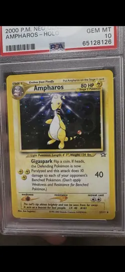 Pokemon 2000 P.M. Neo Genesis Ampharos Holo #1 PSA Gem MT 10 With Swirl-Low Pop. - Image 3