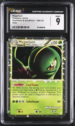 CGC 9 MINT Meganium 109/123 Heartgold & Soulsilver Holo Pokemon Card - Image 1