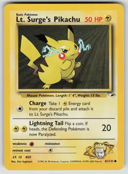 Pokemon Gym Heroes #081/132 Lt. Surge's Pikachu Near Mint or Better - Image 1