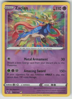 Pokemon Zacian Amazing Rare SWSH04: Vivid Voltage 082/185 NM - Image 1