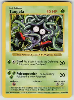 Pokemon Tangela Common Base Set (Shadowless) 066/102 LP - Image 1