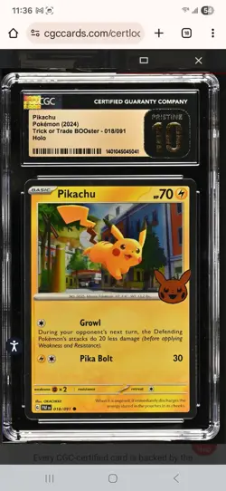 CGC 10 Prestine Pikachu 018/091 2024 Trick or Trade Holo #18 Pokemon Eq. PSA 10 - Image 1
