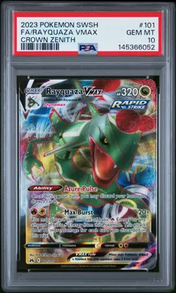 2023 POKEMON SWORD & SHIELD CROWN ZENITH #101 FULL ART/RAYQUAZA VMAX PSA 10 - Image 1