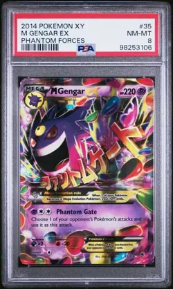 2014 POKEMON XY PHANTOM FORCES #35 M GENGAR EX PSA 8 - Image 1