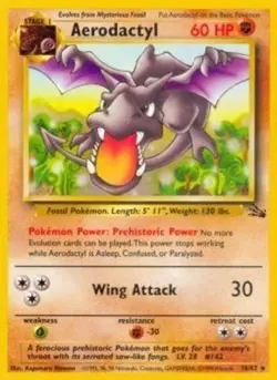 Moderately Played, English - 1 x Pokemon Aerodactyl - 16/62 - Rare - Unlimited E - Image 1