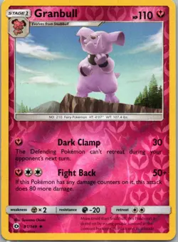 Pokemon TCG Granbull 91/149 Sun Moon Reverse NM - Image 1