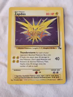 Zapdos 1999 Pokemon Fossil #15/62 Holo LP - Image 1