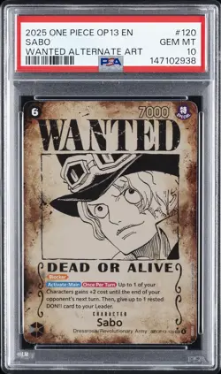 2025 ONE PIECE OP13-CARRYING ON HIS WILL WANTED ALTERNATE ART #120 SABO PSA 10 - Image 1