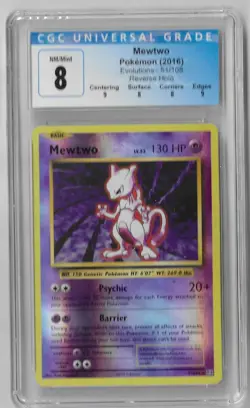 2016 Pokemon Evolutions Mewtwo 51/108 Reverse Holo NM/Mint 8 CGC Subgrades - Image 1