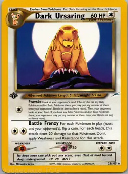 Dark Ursaring 21/105 Rare Neo Destiny 1st Edition Pokemon NM - Image 1