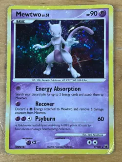 Mewtwo 9/100 Rare Holo Bleed Error Majestic Dawn 2008 Pokemon TCG Card - Image 1