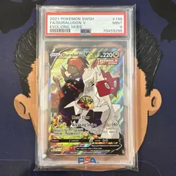 PSA 9 MINT 2021 Pokemon Evolving Skies DURALUDON V #198 Full Art Ultra Rare Holo - Image 2