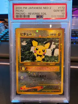 Pokemon Pichu Neo 2 Japanese Reverse Holo Promo #172 PSA 10 Gem Mint - Image 1