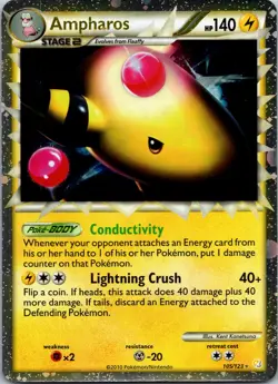 Ampharos Prime 105/123 Ultra Rare HGSS Base Pokemon Card 2010 LP - Image 1