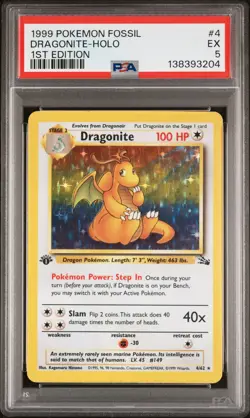 1999 POKEMON FOSSIL 1ST EDITION #4 DRAGONITE-HOLO PSA 5 - Image 1