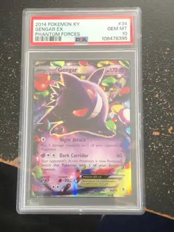 2014 POKEMON XY PHANTOM FORCES #34/119 GENGAR EX HOLO PSA Gem Mint 10 - Image 1