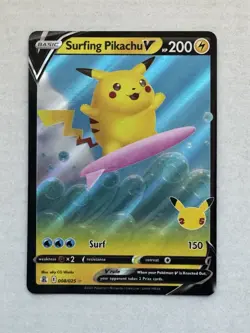 Pokemon TCG Surfing Pikachu V 008/025 Celebrations Holo Ultra Rare NM - Image 1