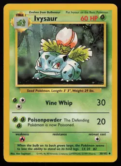 Ivysaur 30/102 Uncommon Base Set Unlimited Pokemon NM - Image 1
