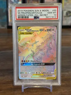 Pokemon SM Hidden Fates Tag Team Moltres & Zapdos & Articuno GX 69/68, PSA 10 - Image 1
