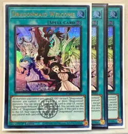 Yugioh! 3x Dragonmaid Welcome BLMM-EN066 Emblazoned Ultra Rare 1st Ed NM - Image 1