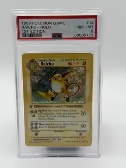 Pokemon TCG Raichu Base Set Shadowless 1st Edition Holo PSA 8 14/102 English - Image 1