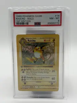 Pokemon TCG Raichu Base Set Shadowless 1st Edition Holo PSA 8 14/102 English - Image 3