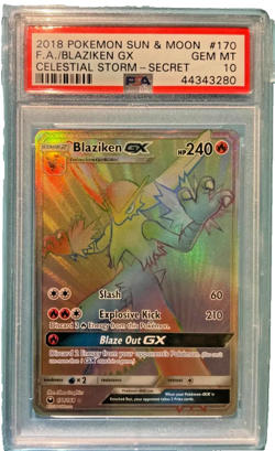 2018 POKEMON SUN & MOON CELESTIAL STORM SECRET #170 FULL ART/BLAZIKEN GX PSA 10 - Image 1