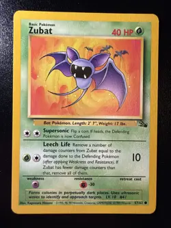 FREE SHIPPING Zubat Fossil VG, 57/62 Pokemon Card. - Image 1