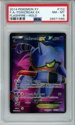 2014 POKEMON FLASHFIRE TOXICROAK EX #102 FULL ART HOLO FOIL PSA 8 NM #28971586 - Image 1
