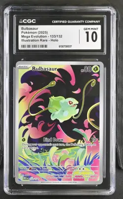 CGC 10 GEM MINT Bulbasaur 133/132 Illustration Rare Mega Evolution Pokemon Card - Image 1