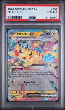 2024 POKEMON SSP EN-SURGING SPARKS #057 PIKACHU EX PSA 10 - Image 1