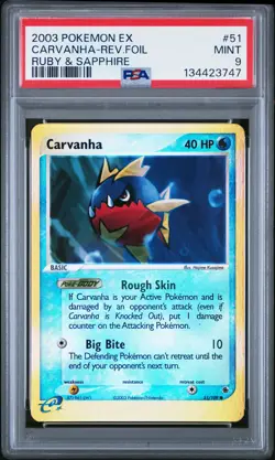 2003 Pokemon Ex Ruby & Sapphire #51 Carvanha-Rev.Foil Ruby & Sapphire PSA 9 - Image 1