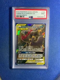 2019 Pokemon Sun and Moon Umbreon and Darkrai GX Unified Minds PSA 9 - Image 1