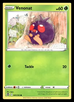 Venonat Common 001/195 SWSH12: Silver Tempest Pokemon Card - Image 1