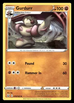 Gurdurr Uncommon 074/163 SWSH05: Battle Styles Pokemon Card - Image 1