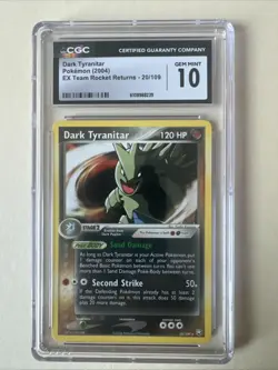 CGC 10 GEM MINT Dark Tyranitar 2004 EX Team Rocket Returns 20/109 Pokemon Card - Image 1