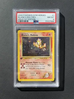 Pokemon TCG 2000 Gym Heroes Blaine's Moltres Holo Card 1st Edition 1/132 PSA 8 - Image 1