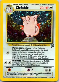 Pokemon TCG Clefable Base Set 2 Holo Unlimited Rare Card 5/130 LP - Image 1