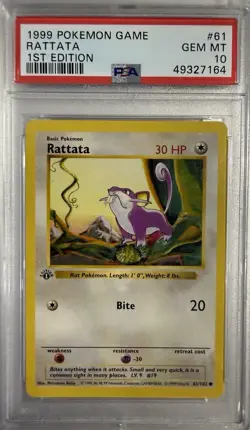 1999 Pokemon 1st Edition Rattata #61 Base Set Shadowless Psa 10 - Image 1