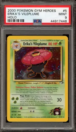 Pokemon Erika's Vileplume Gym Heroes Unlimited Holo Rare #5 PSA 9 Mint - Image 1