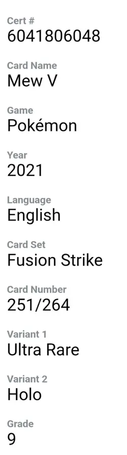 CGC 9 Pokemon Mew V (Alternate Full Art) 251/264 Swsh08: Fusion Strike Holo - Image 2