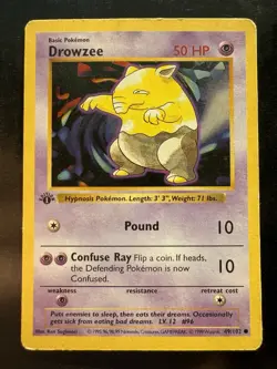 Pokemon Drowzee Common 1st Edition Base Set Shadowless 49/102 (MP) - Image 1