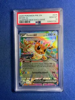 2025 Pokemon Pre En-Prismatic Evolutions #075 Eevee Ex Surprise Box PSA 10 - Image 1