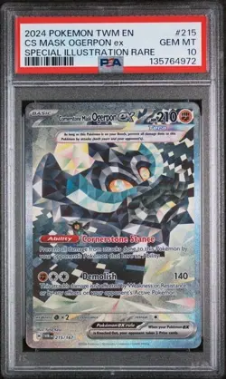 Pokemon PSA 10 GEM Cornerstone Mask Ogerpon ex 215/167 TWM FA Holo Gem Mint - Image 1