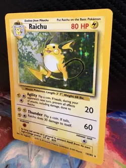 Raichu 14/102 Holo Rare Base Set WOTC 1999 Pokemon Card LP - Image 3