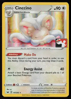 Pokemon Cinccino 147/202 Prize Pack Series Cards Holo Pack Fresh - NM - Image 1