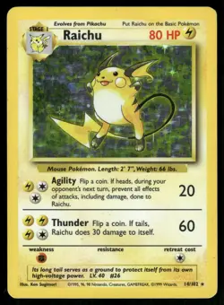 Raichu 14/102 Holo Holo Rare Base Set Unlimited Pokemon Holo Lightly Played - Image 1