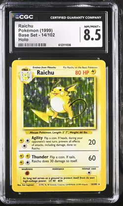 CGC 8.5 Raichu 14/102 Holo Base Set Graded Pokemon Card - Image 1